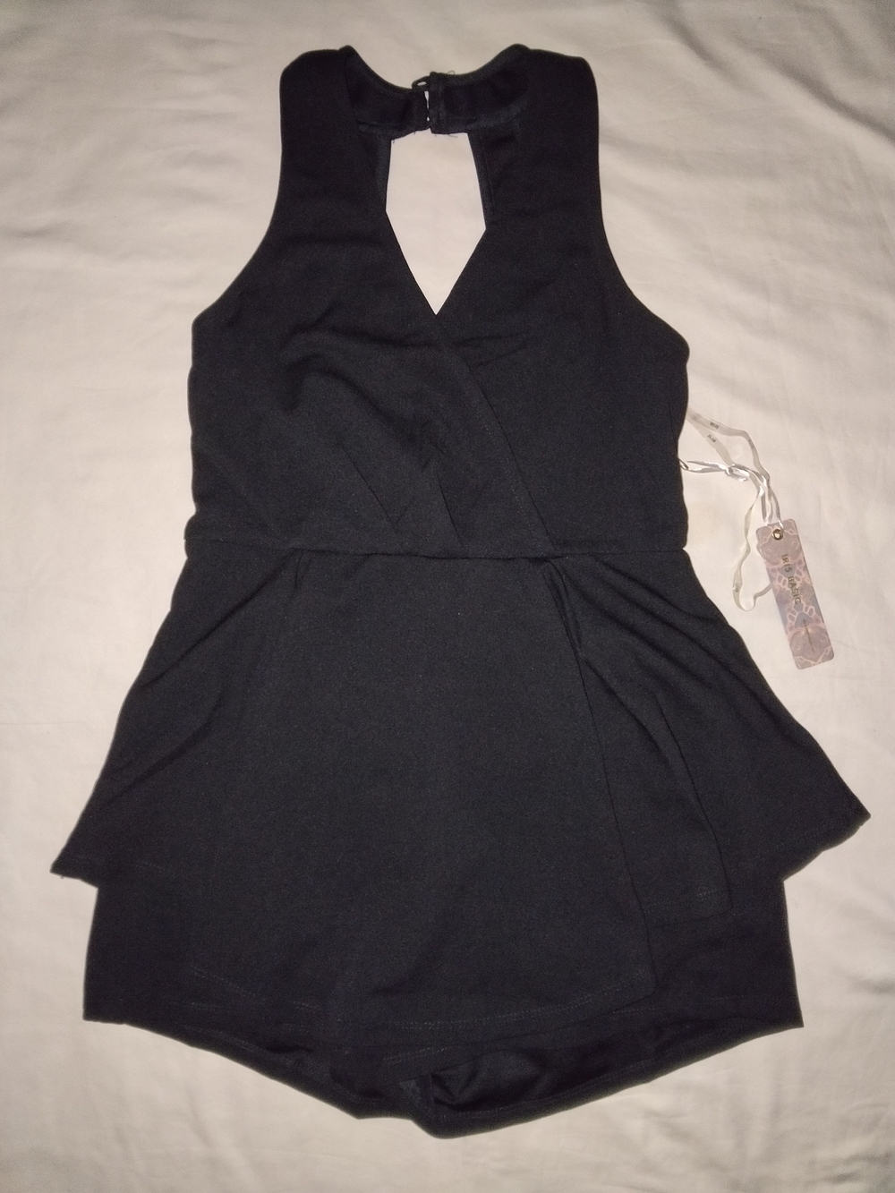 iris Black Sleeveless Romper with Keyhole Back